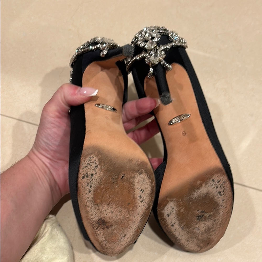 Badgley Mischka Black Stiletto Heels with Ankle Strap - Picture 8 of 9